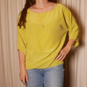 Vince 100% Silk Pullover in Chartreuse